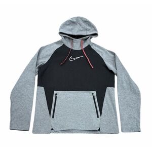 Nike Mens Therma Fit Hoodie Sweatshirt Medium Gray Black Pullover Stretch Active